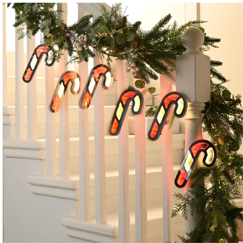 1.75m 6 Infinity Hanging Christmas Candy Cane Garland with Red and White LEDs