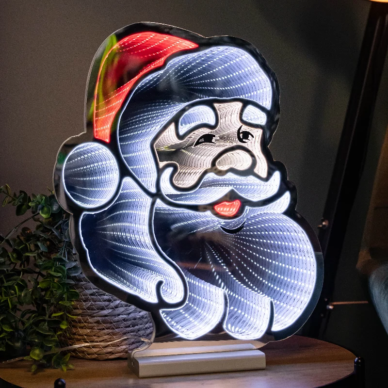 40cm Infinity Santa's Head Christmas Decoration on Wooden Base with Red & White LEDs