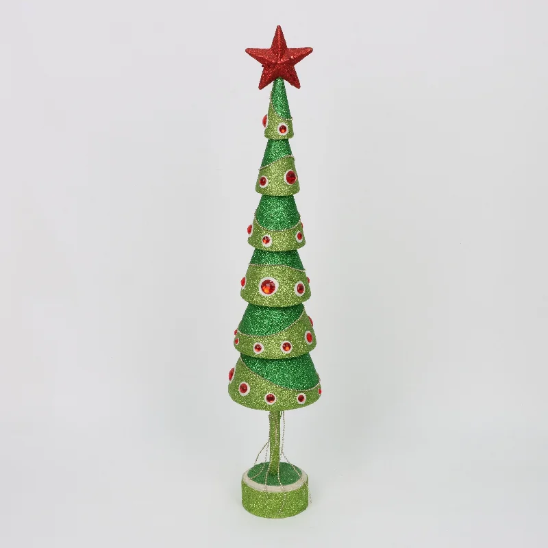 Colorful light green Christmas tree with jewelry pieces