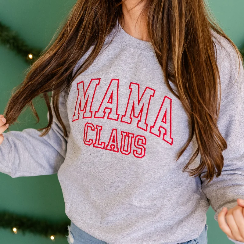 Embroidered BASIC Fleece - Gray - Mama Claus (Red Thread)