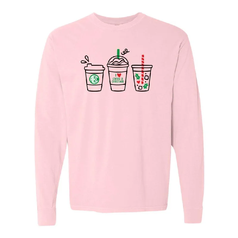 Monogrammed 'I Love Coffee & Christmas' Long Sleeve T-Shirt