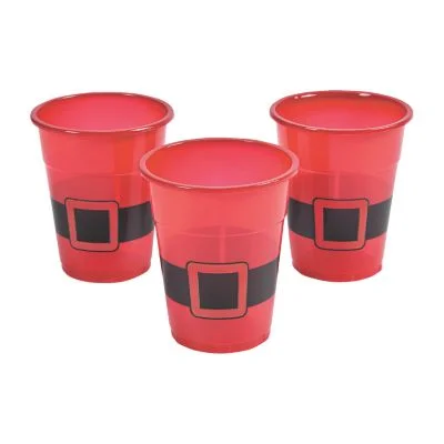 Red Santa Belt Plastic Cups 16oz | 25ct