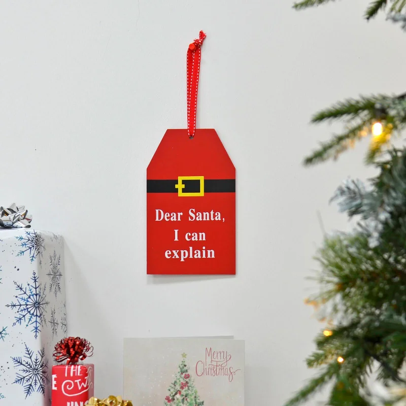 Wooden Christmas Sign Decoration Dear Santa Can I Explain