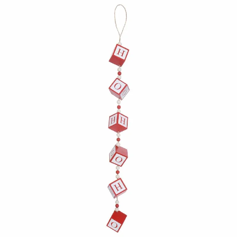 Wooden HO HO HO Festive Block Hanging Christmas Decoration