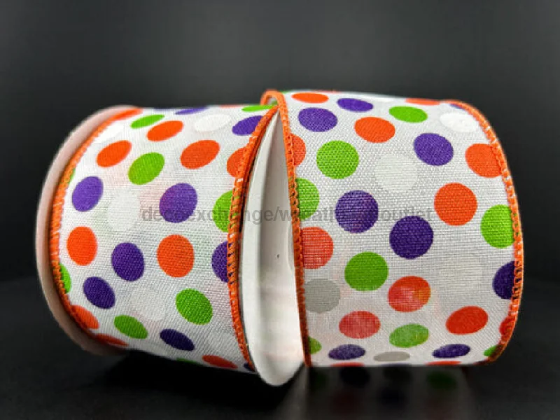 White Linen/Purple-Lime-Orange Dots, 2.5"X10Y 51407-40-01