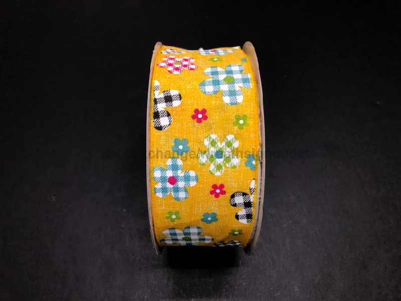 Yellow Print Linen/Buffalo Plaid Flowers, 2.5"X50Y 841-40-321